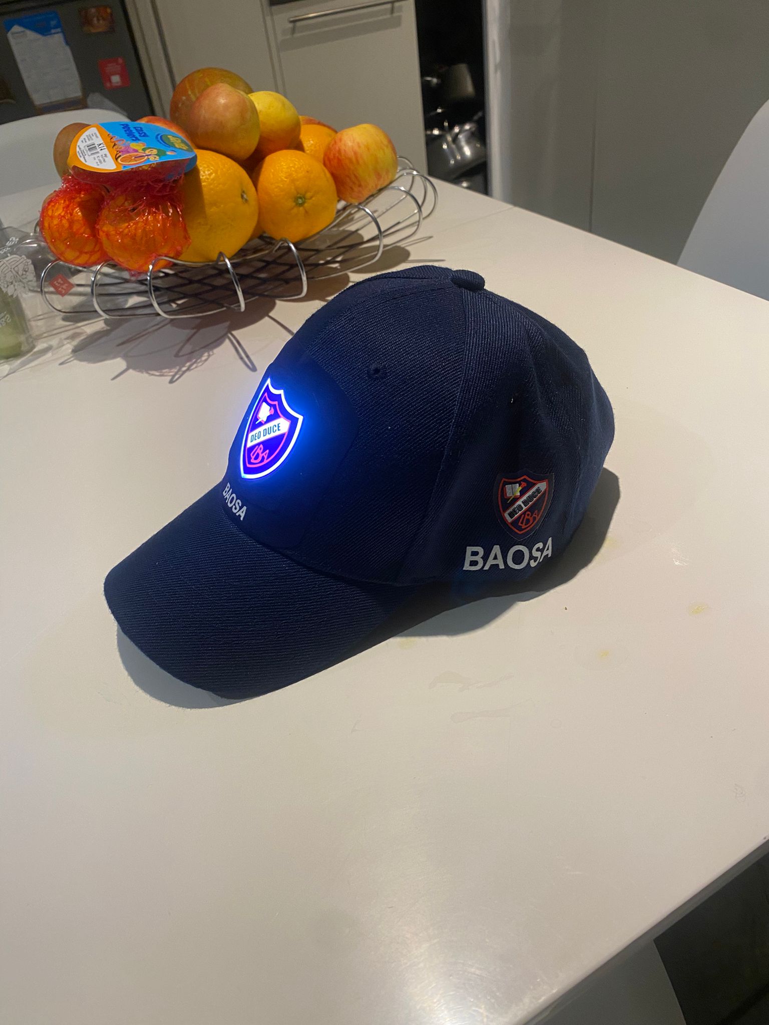 Blue cap with pouch